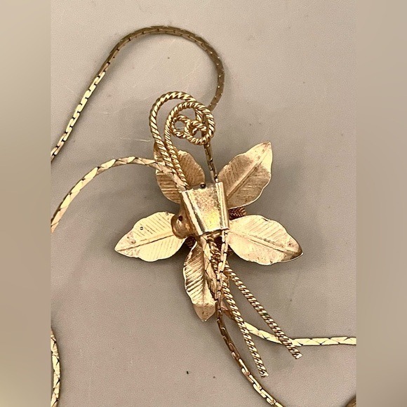 Vintage Gold-Tone Mesh Rose Bolo Lariat Necklace 28” Slider Flower Pendant - Picture 7 of 9